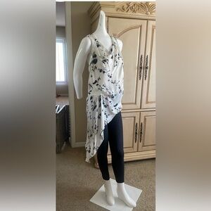 Haute Hippie White and Black Floral Cowl Drape Asymmetrical Top. S EUC